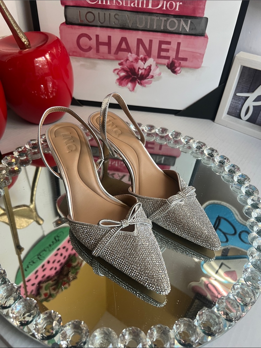 INC International Concepts Silver Crystal Pointed Slingback Heels size 7 - Picture 1 of 9